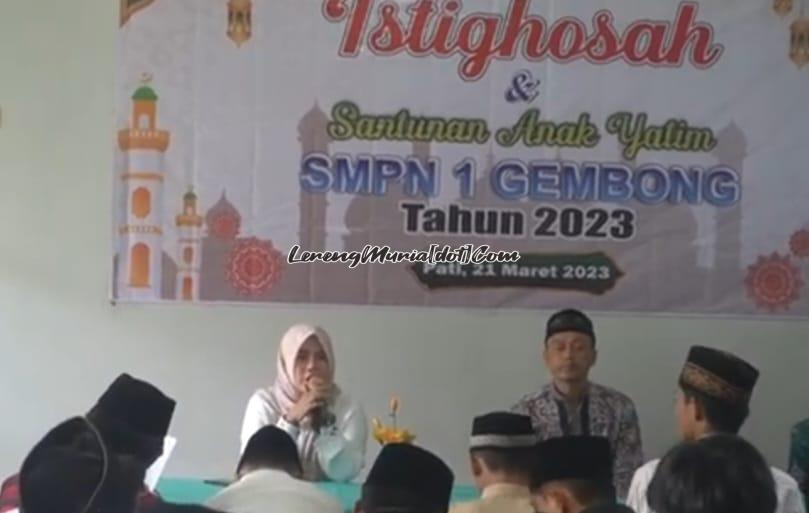 Foto sambutan Kepala SMPM 1 Gembong Dra. Istiana,M.Pd.(berhijab baju putih)