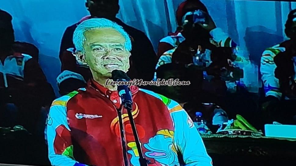 Foto Gupernur Jawa Tengah Ganjar Pranowo saat memberi sambutan pembukaan Porprov