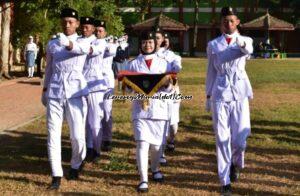 Foto tim pengibar bendera merah putih saat bertugas upacara HUT RI ke 78 di SMAN 3 Pati