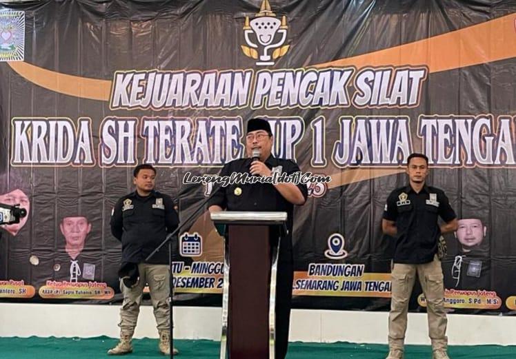 Foto sambutan Dewan Pusat SH Terate Andreas Eka Sakti Yudiawan, S.E. pada saat acara pembukaan Krida SH Terate Cup I Jateng