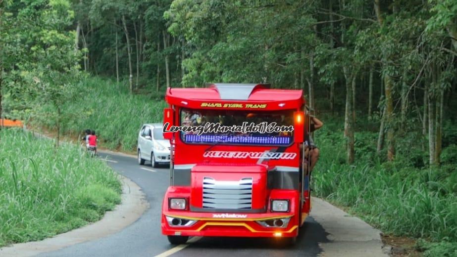 Foto kereta kelinci melewati perkebunan karet nan indah dan hijau sebelum ke lokasi Perkebunan Teh Kemuning