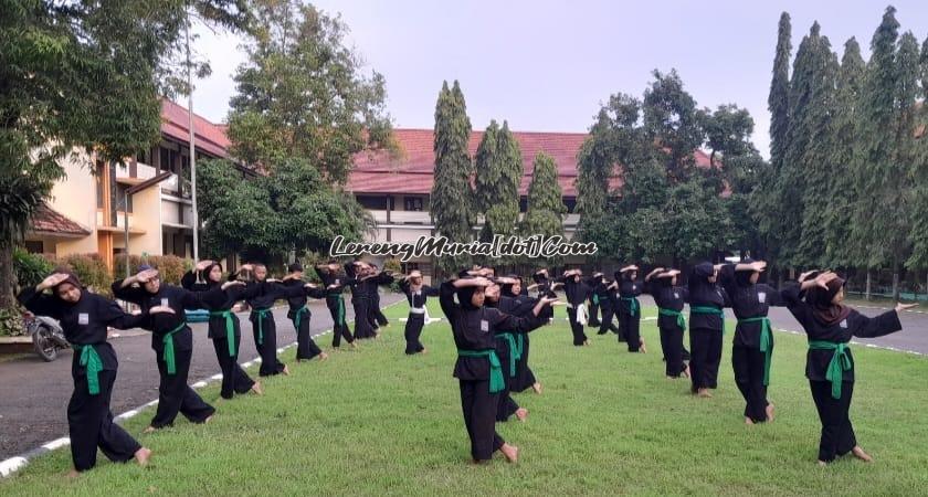 Siswa sabuk hijau SH Terate Komisariat SMAN 3 Pati sedang latihan jurus di SMKN 2 Pati untuk persiapan UKT sabuk putih