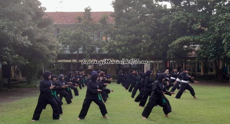 Untuk persiapan UKT sabuk putih, siswa sabuk hijau Komisariat SMAN 3 Pati berlatih senam bersama-sama