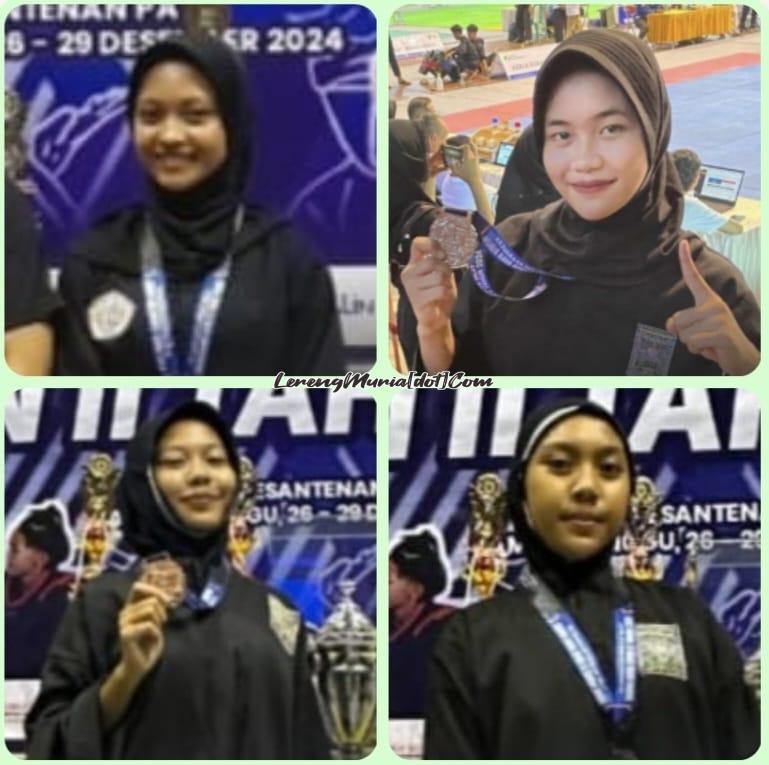 Pesilat SH Terate SMKN 3 Pati, searah jarum jam Fineysa Miftahul J. (juara 1), Jessica Safana U.S. (juara 2), Rista Fadila O. (juara 3), Rosalia Adi A.P. (juara 3) dalam even Muria Raya Open II 2024