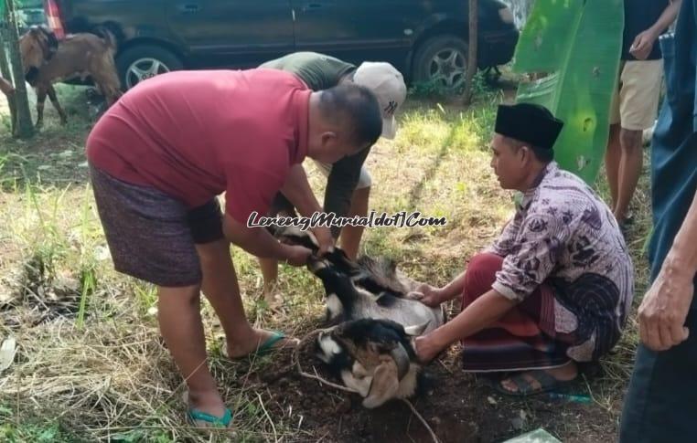 Penyembelihan kambing kurban di samping Mushola Nurul Ikhlas Blok I-2 Perum Rendole Indah Muktiharjo Pati
