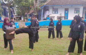 Qiken, sedang mempereragakan teknik andalan tendangan sabit kiri di SMPN 1 Gembong